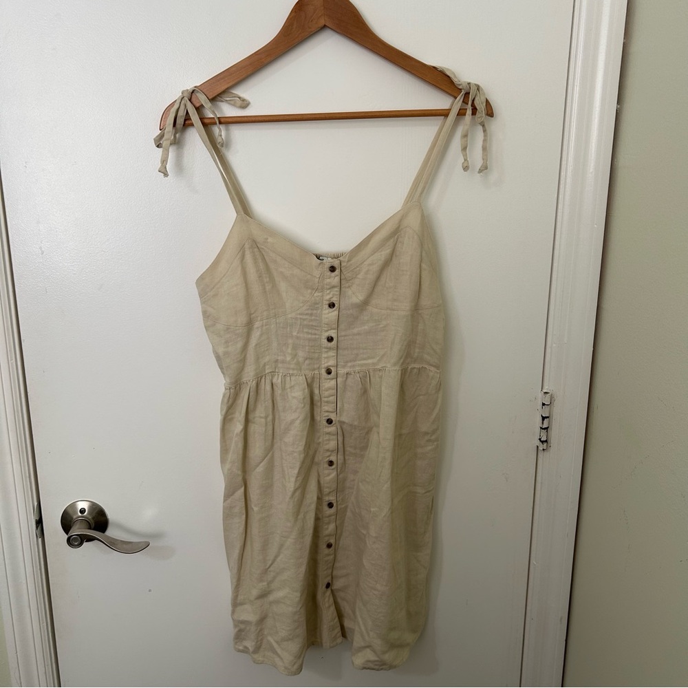 Aerie | Women’s Beige Cream Button-Down Sleeveless Mini Sundress | Size Medium